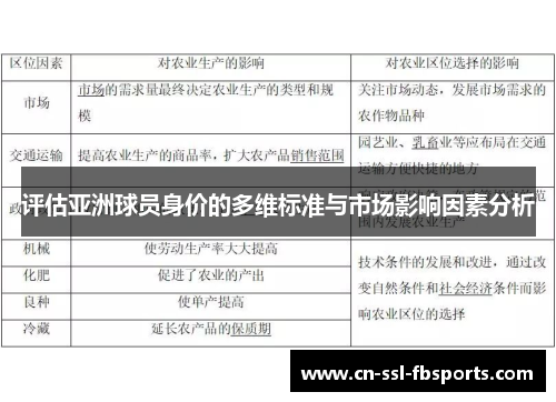 评估亚洲球员身价的多维标准与市场影响因素分析